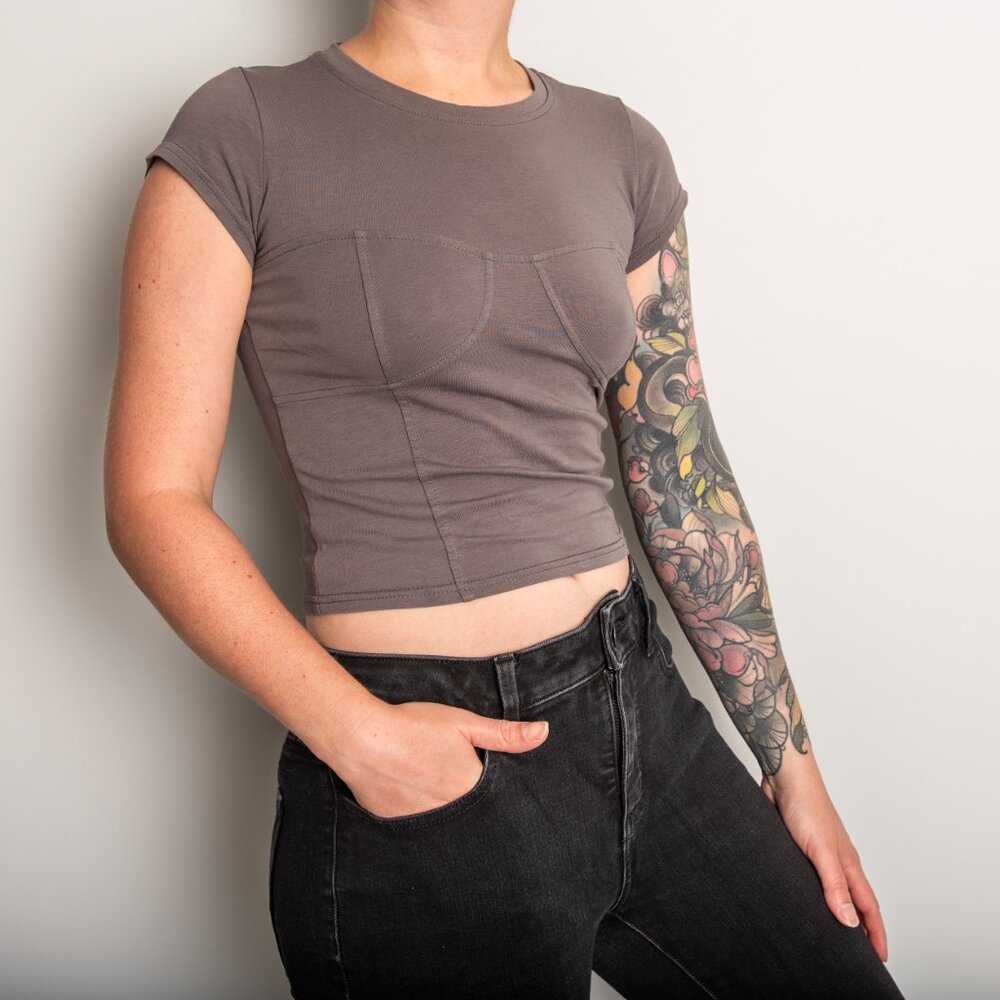 LOWEST PRICE Grey Corset Illusion Crop Tee